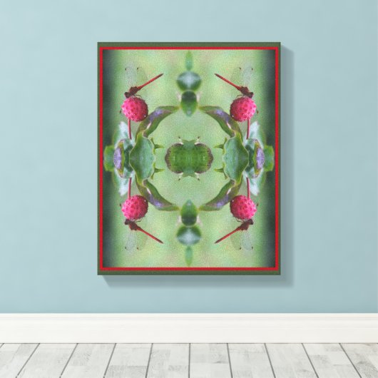 Rode libel op hondenvruchten Abstract Canvas Afdruk (Insitu (Houten vloer))