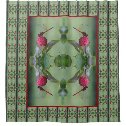 Rode libel op hondenvruchten Abstract Douchegordijn (Voorkant)