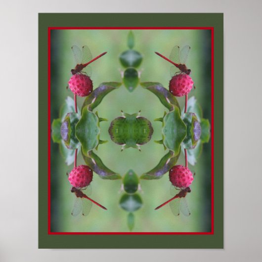Rode libel op hondenvruchten Abstract Poster (Voorkant)