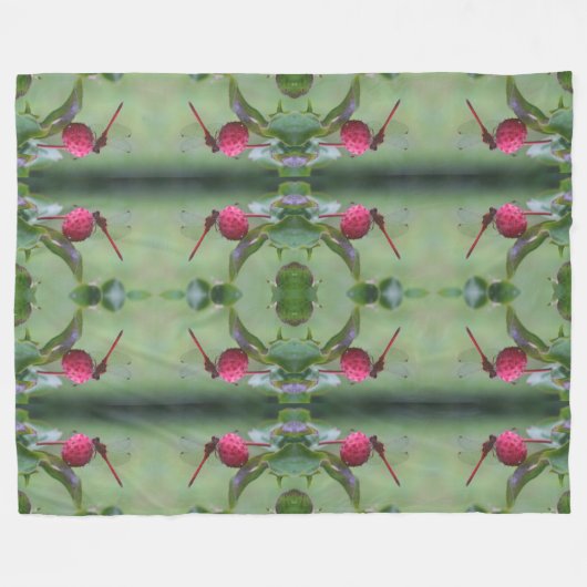 Rode libel op hondenvruchten fleece deken (Voorkant (Horizontaal))