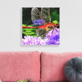 Rode libel op Violet Purple Flowers Canvas Afdruk (Insitu (Woonkamer))