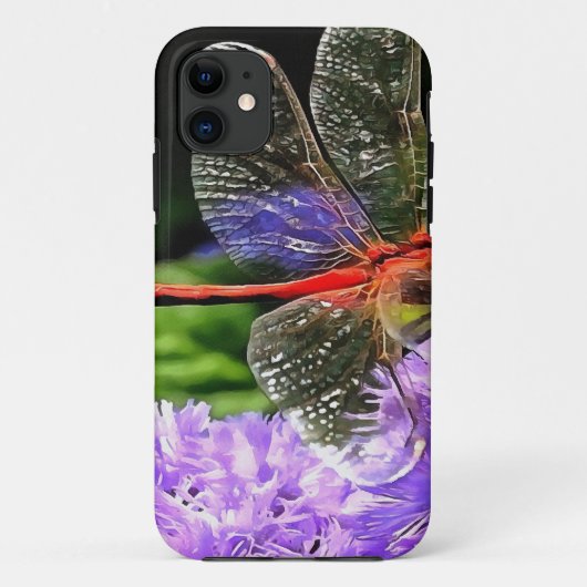 Rode libel op Violet Purple Flowers Case-Mate iPhone Case (Achterkant)