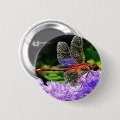 Rode libel op Violet Purple Flowers Ronde Button 5,7 Cm (Voorkant /achterkant)