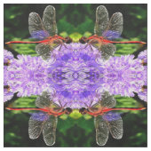 Rode libel op Violet Purple Flowers Stof (Swatch)