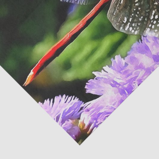 Rode libel op Violet Purple Flowers Tissuepapier (Detail)