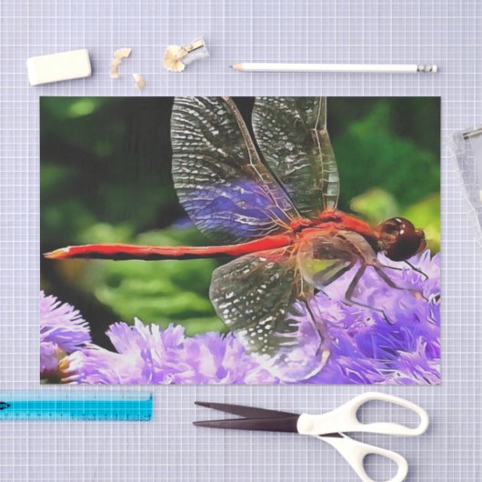 Rode libel op Violet Purple Flowers Tissuepapier (Craft)