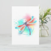 Rode libel op waterverf achtergrond aankondiging (Staand voorkant)