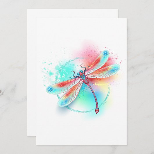 Rode libel op waterverf achtergrond aankondiging (Voorkant / Achterkant)