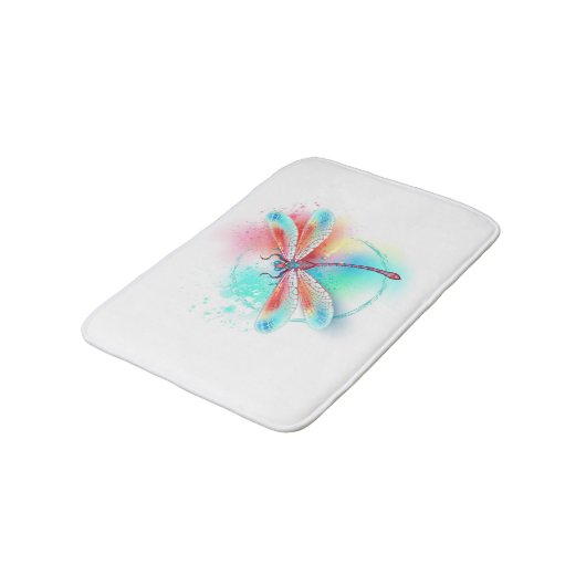 Rode libel op waterverf achtergrond badmat (Gekanteld)