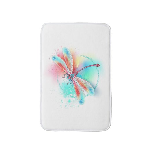 Rode libel op waterverf achtergrond badmat (Voorkant Verticaal)