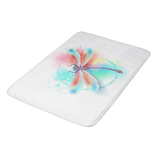 Rode libel op waterverf achtergrond badmat (Gekanteld)