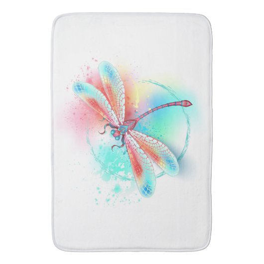 Rode libel op waterverf achtergrond badmat (Voorkant Verticaal)