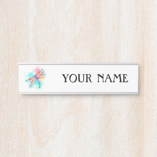 Rode libel op waterverf achtergrond deurbordje (Voorkant)