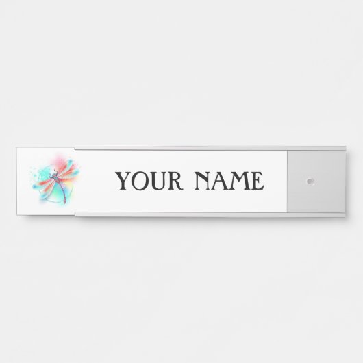 Rode libel op waterverf achtergrond deurbordje (Voorkant)