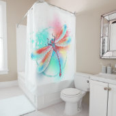 Rode libel op waterverf achtergrond douchegordijn (In situ)