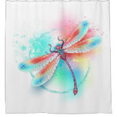 Rode libel op waterverf achtergrond douchegordijn (Voorkant)