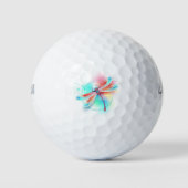 Rode libel op waterverf achtergrond golfballen (Voorkant)