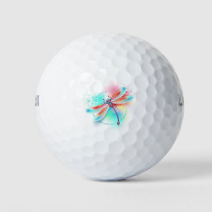 Rode libel op waterverf achtergrond golfballen
