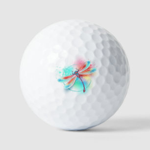 Rode libel op waterverf achtergrond golfballen