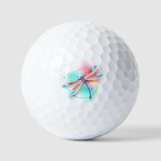 Rode libel op waterverf achtergrond golfballen (Voorkant)