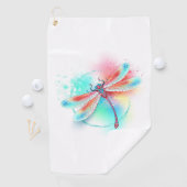 Rode libel op waterverf achtergrond golfhanddoek (Insitu)