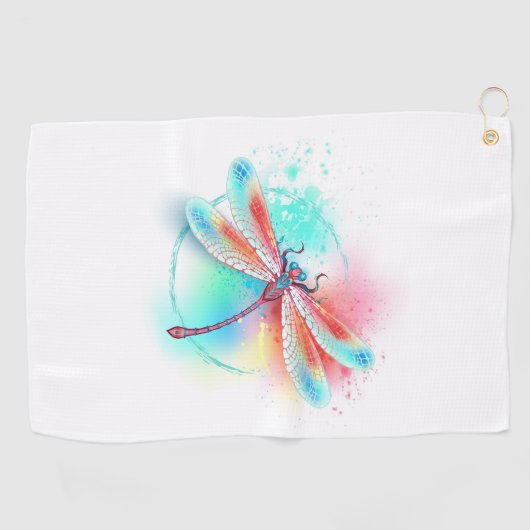 Rode libel op waterverf achtergrond golfhanddoek (Horizontaal)