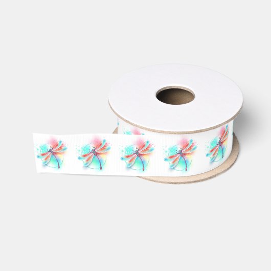 Rode libel op waterverf achtergrond grosgrain lint (Spoel)