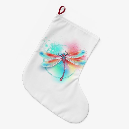 Rode libel op waterverf achtergrond grote kerstsok (Voorkant (Hangend))