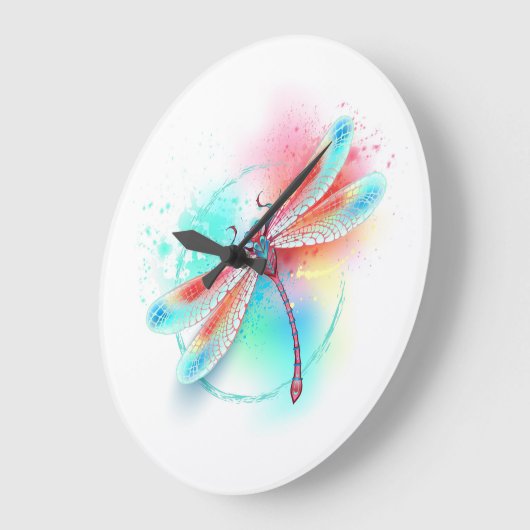 Rode libel op waterverf achtergrond grote klok (Hoek)