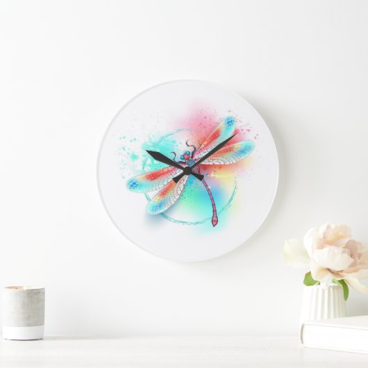 Rode libel op waterverf achtergrond grote klok (Huis)