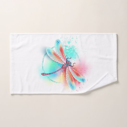 Rode libel op waterverf achtergrond handdoek (Handdoek)