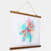 Rode libel op waterverf achtergrond hangend wandkleed (Gebogen)