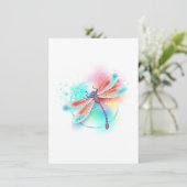 Rode libel op waterverf achtergrond informatiekaartje (Staand voorkant)