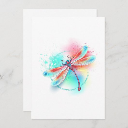 Rode libel op waterverf achtergrond informatiekaartje (Voorkant / Achterkant)