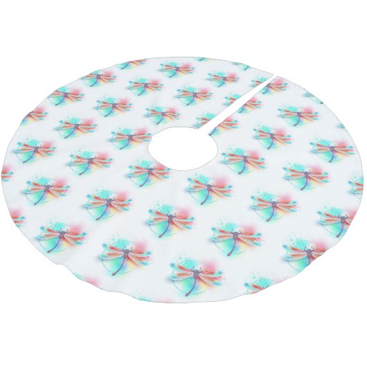 Rode libel op waterverf achtergrond kerstboom rok (Gekanteld)