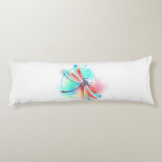 Rode libel op waterverf achtergrond lichaamskussen (Achterkant)