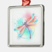 Rode libel op waterverf achtergrond metalen ornament (Links)