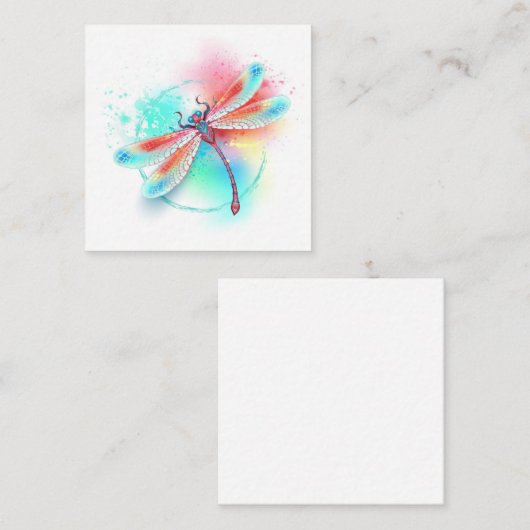 Rode libel op waterverf achtergrond notitiekaartje (Voorkant / Achterkant)