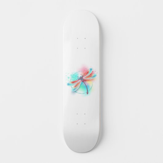 Rode libel op waterverf achtergrond persoonlijk skateboard (Voorkant)