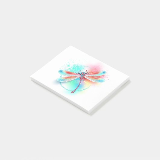 Rode libel op waterverf achtergrond post-it® notes (Schuin)