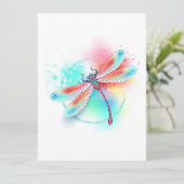 Rode libel op waterverf achtergrond programmakaart (Staand voorkant)