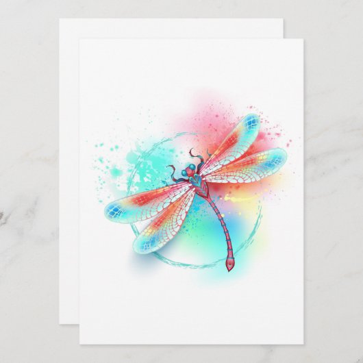 Rode libel op waterverf achtergrond programmakaart (Voorkant / Achterkant)