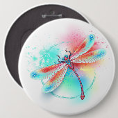 Rode libel op waterverf achtergrond ronde button 6,0 cm (Voorkant /achterkant)