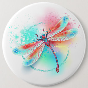 Rode libel op waterverf achtergrond ronde button 6,0 cm