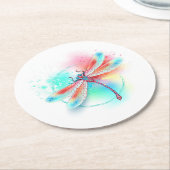 Rode libel op waterverf achtergrond ronde kartonnen onderzetter (Gebogen)