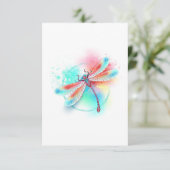 Rode libel op waterverf achtergrond RSVP kaartje (Staand voorkant)