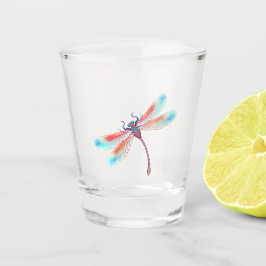 Rode libel op waterverf achtergrond shot glas (Voorkant)