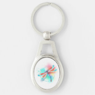 Rode libel op waterverf achtergrond sleutelhanger