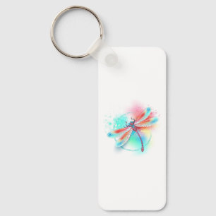 Rode libel op waterverf achtergrond sleutelhanger