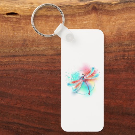 Rode libel op waterverf achtergrond sleutelhanger (Voorkant)